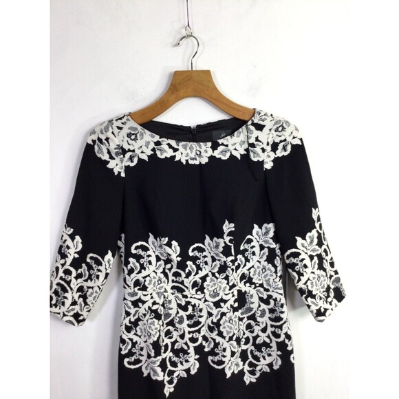 Adrianna Papell Womens Fitted Placed Printed Lace Dress Black White Size 6 NWT - Picture 2 of 16